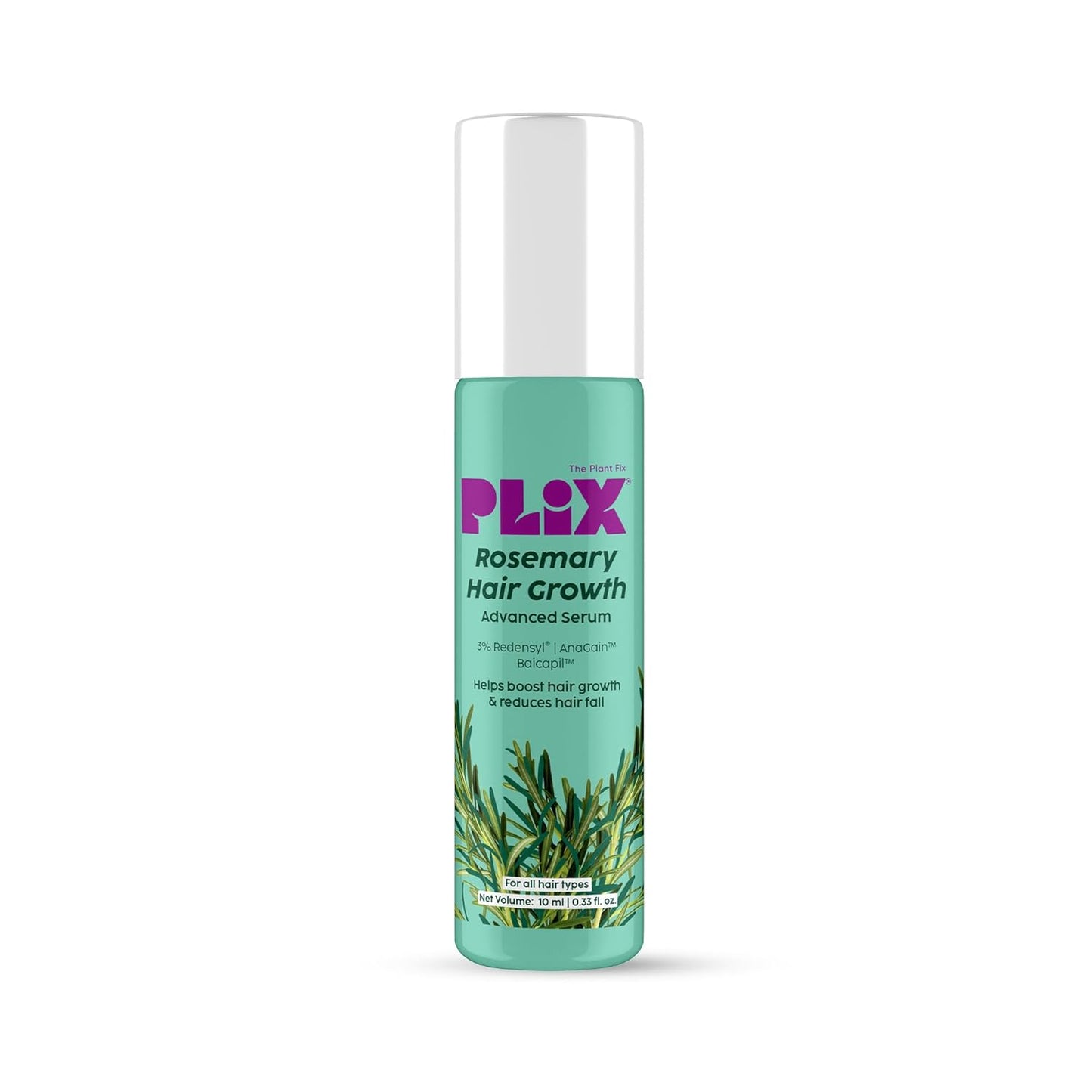 Plix Rosemary Hair Growth Advanced Serum Roll-On | With 3% Redensyl®, 4% AnaGain™ & 3% Baicapil™ Prevents Hair Fall & Stimulates Hair Follicles 10ml