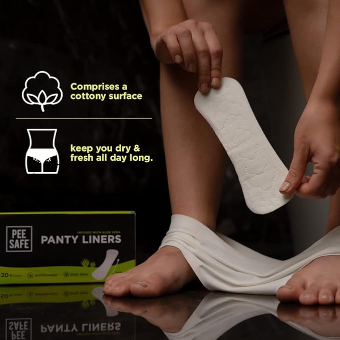 Pee Safe Panty Liners For Women Daily Use with Aloe Vera - 20 Liners | 185mm Long (Large Size)