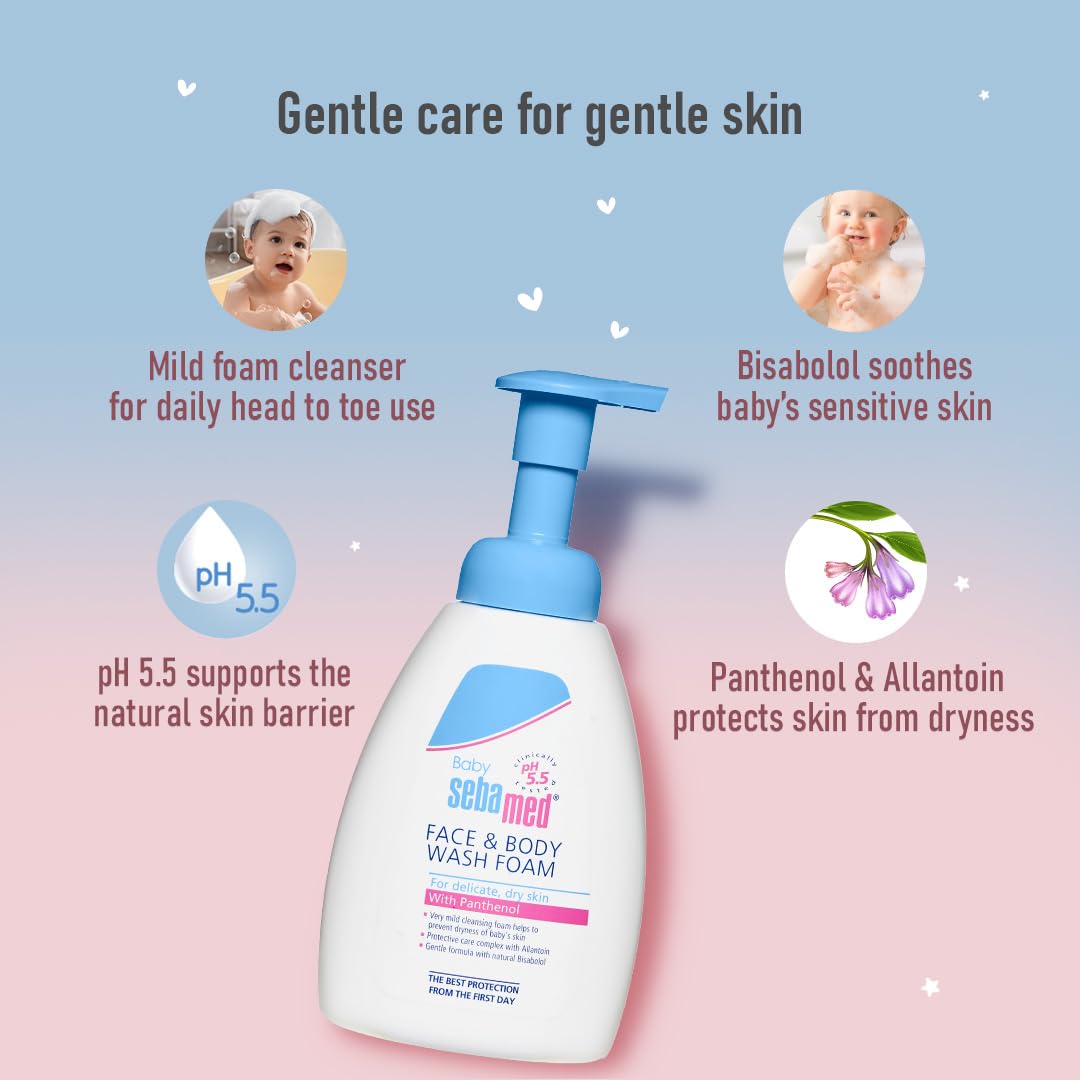 Sebamed Baby Face & Body Wash Foam|pH 5.5|Ideal for face & Body|for Delicate, Dry Skin|400ml
