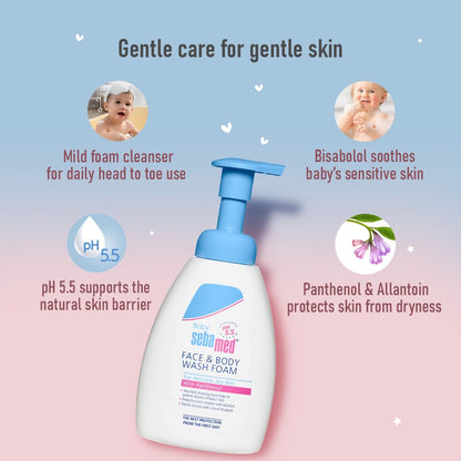 Sebamed Baby Face & Body Wash Foam|pH 5.5|Ideal for face & Body|for Delicate, Dry Skin|400ml
