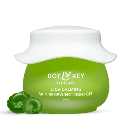 Dot & Key CICA Calming Skin Renewing Night Gel For Oily, Acne Prone And Sensitive Skin Night Cream with Niacinamide, Green Tea & Hyaluronic, Fades Blemishes & Dark Spots 60ml