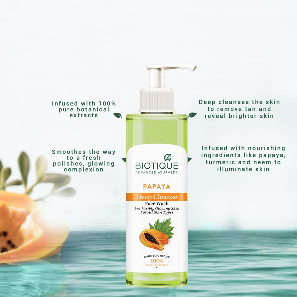Biotique Papaya Deep Cleanse Face Wash | Gentle Exfoliation | Visibly Glowing Skin | 100% Botanical Extracts, 200ml