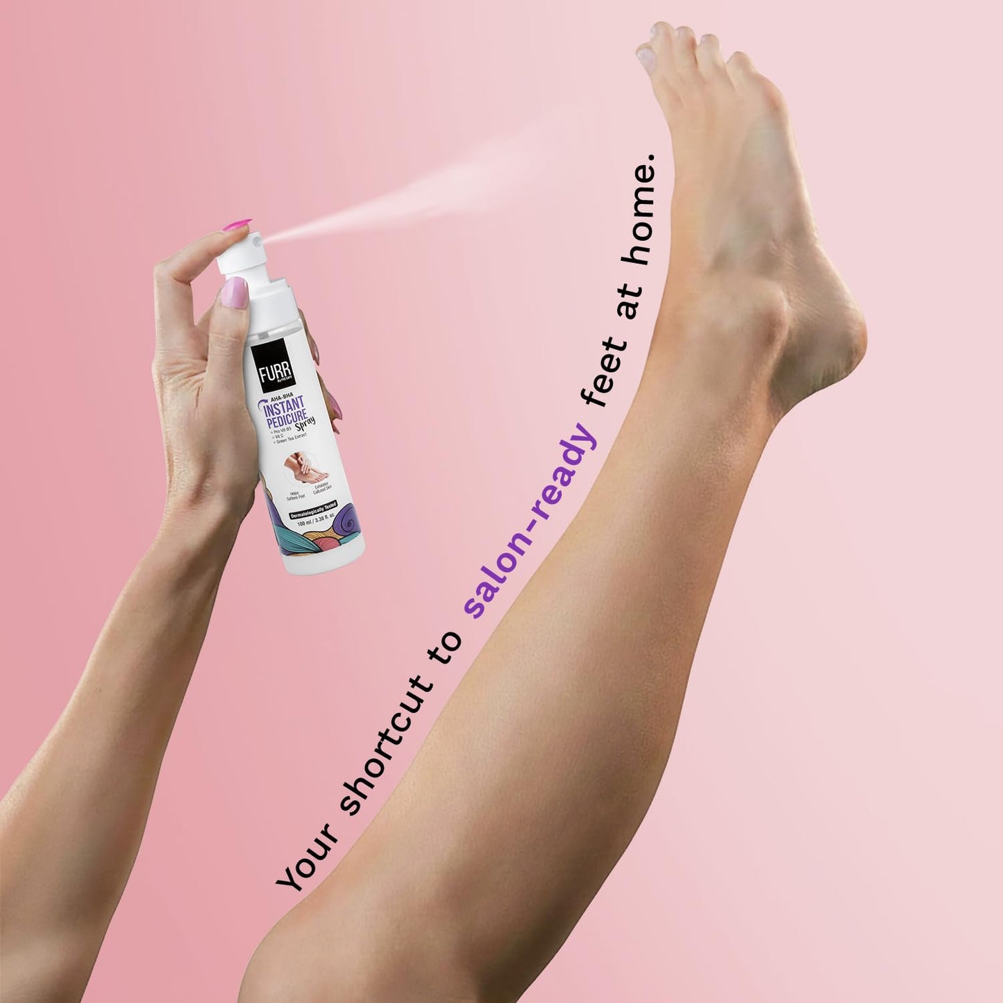 Furr Instant Pedicure Spray with AHA BHA, 2% Salicylic Acid | Salon-like Pedicure in 30 Seconds | With Vitamic C & Alpha-Arbutin for Smooth, Soft & Radiant Feet | Callus Remover Spray | Foot Scrubber | 100 ml