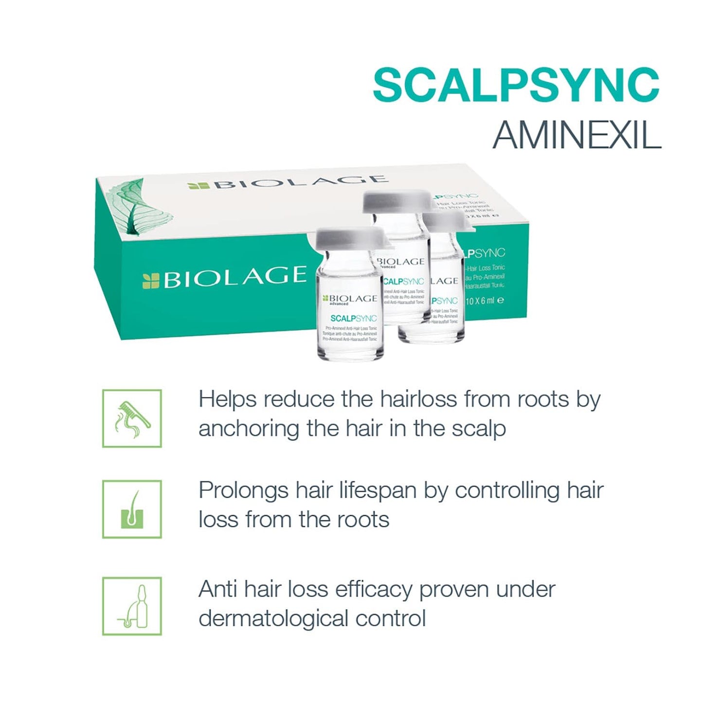 BIOLAGE Scalpsync Aminexil Hair treatment|Hair Strength for Hairfall (10X6ml)