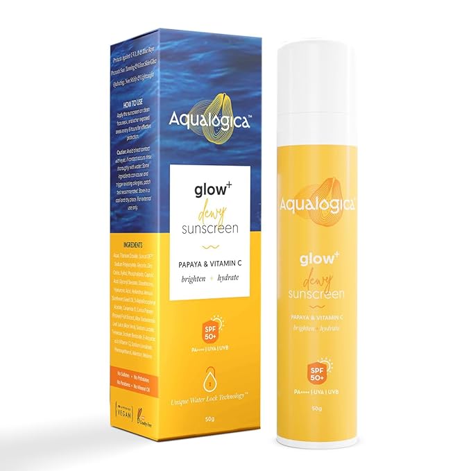 Aqualogica Glow+ Dewy Sunscreen SPF 50 PA++++ | UVA/B & Blue Light Protection for Men & Women | Oily, Dry, Sensitive & Combination Skin | Fragrance-Free | 50g