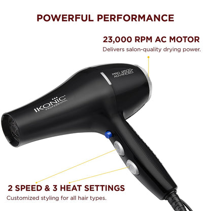 IKONIC PROFESSIONAL 2500+ ADVANCED HAIR DRYER with dual watts compatibility 2400W-2800W