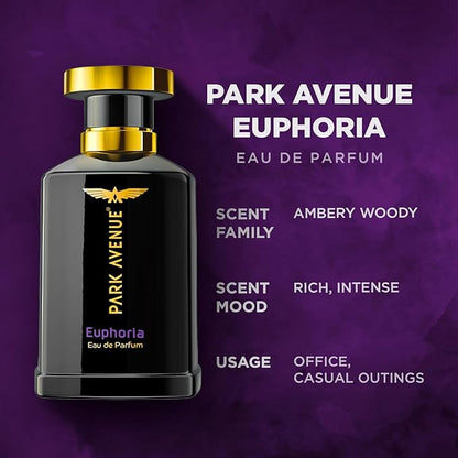 Park Avenue Euphoria, Eau De Parfum Men, 50Ml Long Lasting Liquid Perfume For Men Premium Luxury Fragrance Scent Aromatic Blend Of Amber & Musk