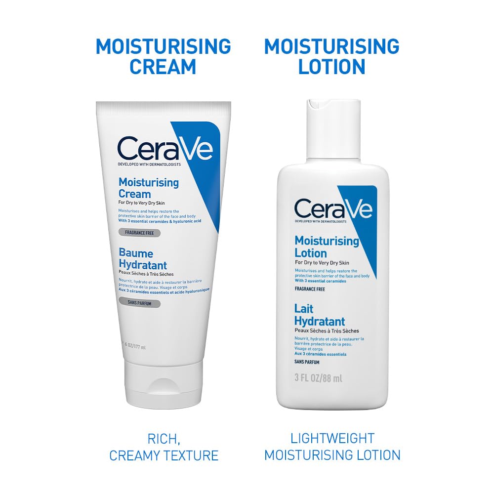 CeraVe Moisturizing Cream For Dry To Very Dry Skin Ceramides And Hyaluronic Acid, Non-Comedogenic Moisturizer (177ml)