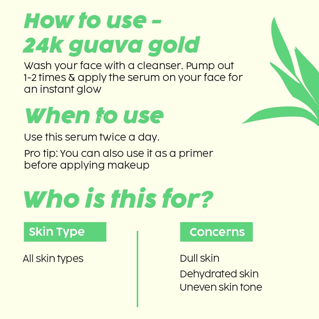 Plix 24K Guava Gold Serum | Vitamin C & Hyaluronic Acid | Brightens Skin & Reduces Photoageing | 2-In-1 Face Serum & Primer For Glowing Skin | 30 Ml