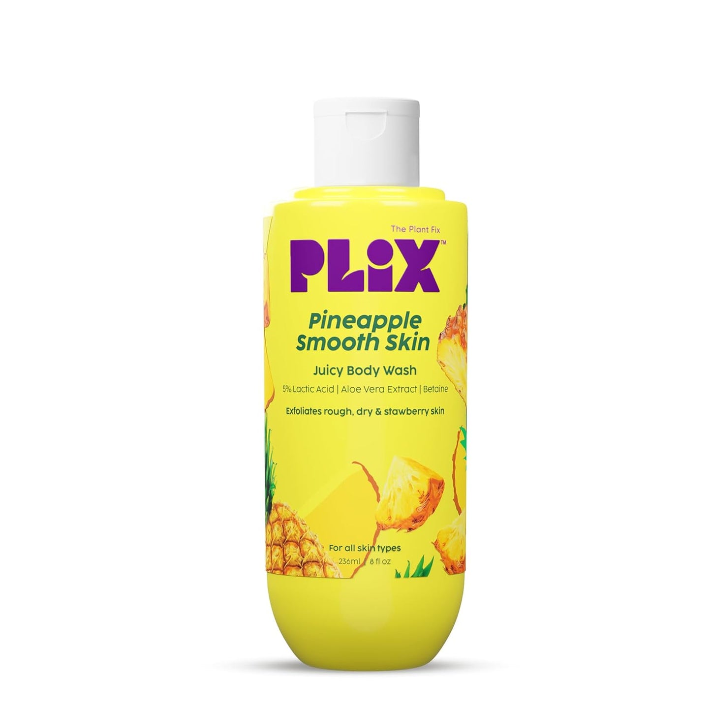 Plix Pineapple 5% Lactic Acid Exfoliating Body Wash, Paraben-Free Shower Gel, For Dry, Rough & Strawberry Skin, 236 Ml
