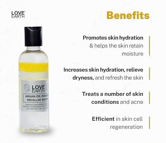 Love Earth Argan Oil-Infused Micellar Water Makeup & Pollutant Remover With Argan Oil & Micellar Water For All Skin Types 100ml