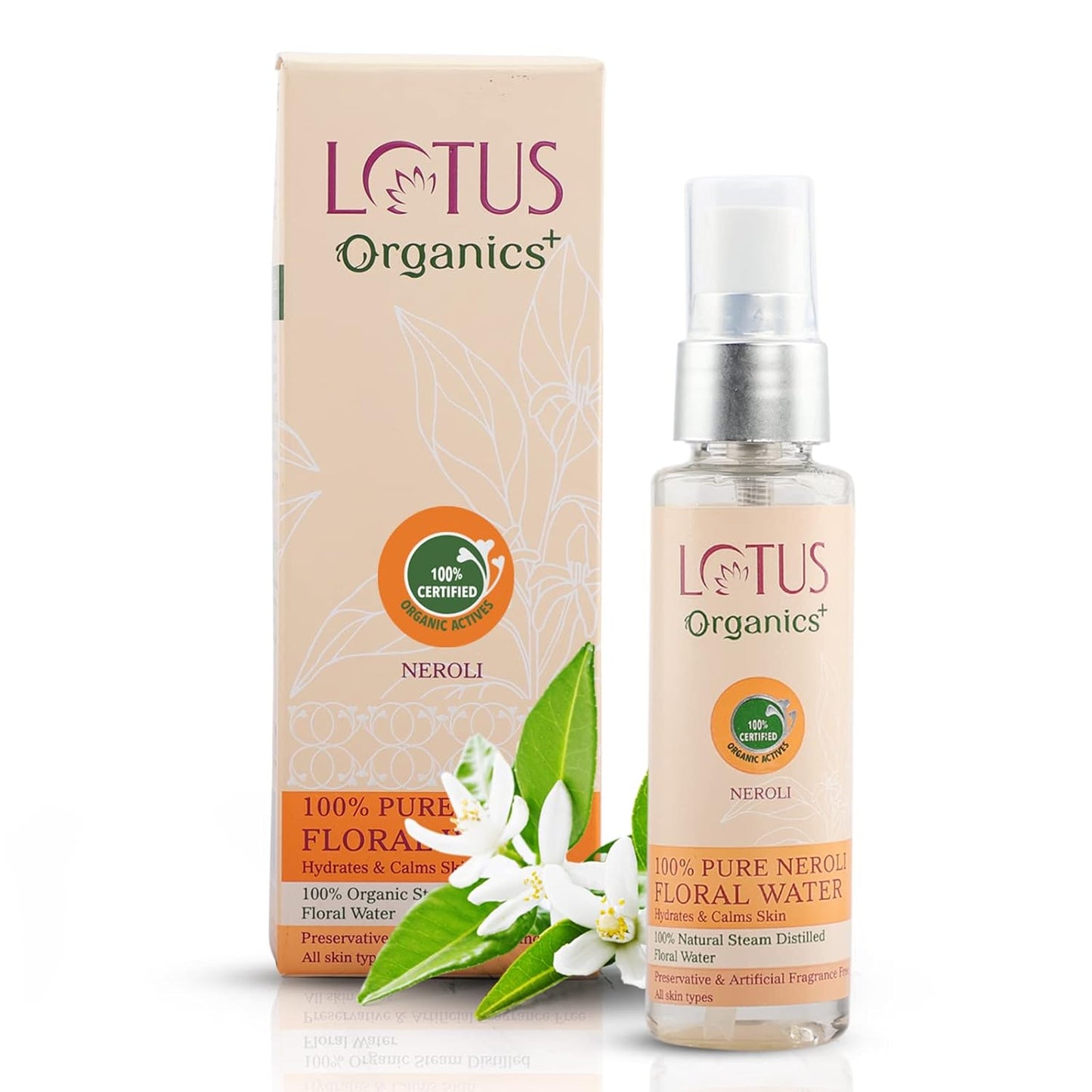 Lotus Organics+ 100% Pure Neroli Floral Water | For Sunburn Irritation & Rashes| No Preservatives & Artificial Fragrance