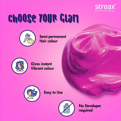 Streax Professional Ammonia-Free, Peroxide-Free Hold and Play Funky Colours Crazy Cream - Groovy Pink