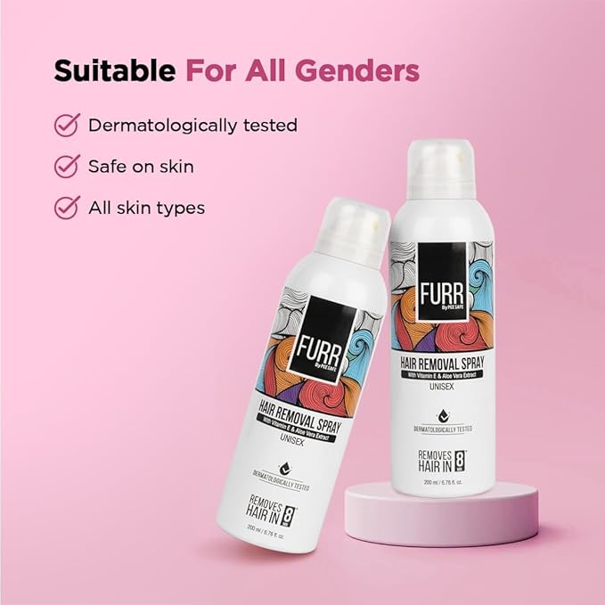 Furr Hair Removal Spray for Men And Women 200ml with Aloe Vera Extract and Vitamin E for Soft Skin | Painless Hair Removal in Just 8min for Chest, Hand, Leg, Underarm and Intimate Area