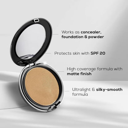 RENEE PRO HD 3 In 1 Compact - Sable 9 Gm, Works As Concealer, Foundation & Powder, SPF 20