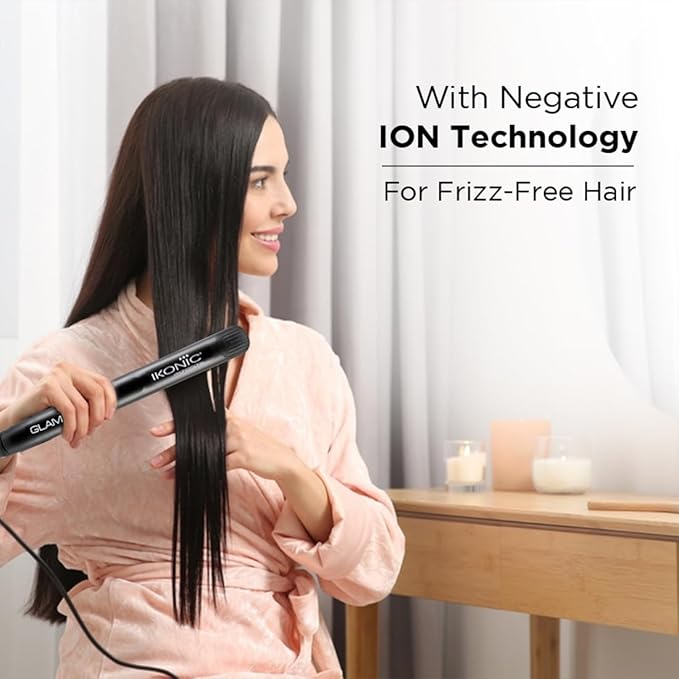 Ikonic Glam Hair Straightener For Women With Professional Cutting-Edge Floating Tourmaline Ceramic Plates Ideal For Straighteneing, Curls, Waves Auto Controlled