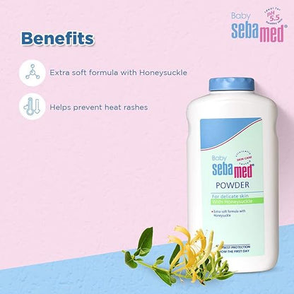 Sebamed Baby Powder with Honeysuckle|Ideal for prickly heat | Keeps newborn’s skin fresh | 200 gm