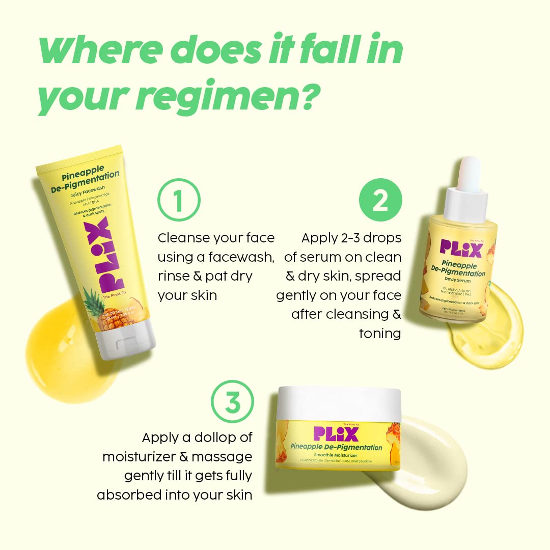 The Plant Fix Plix 2% Alpha Arbutin Pineapple De-Pigmentation Dewy Face Serum for Pigmentation & Dark Spots Removal for Unisex with 10% Niacinamide, 5% 30ml