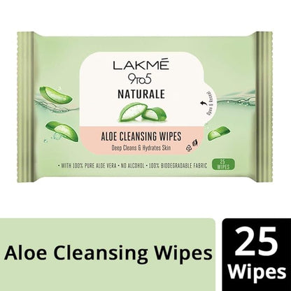 LAKMÉ 9To5 Natural Aloe Cleansing Wipes, 25 Wipes