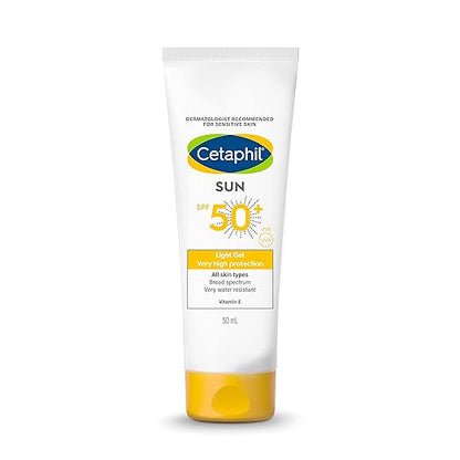 Cetaphil Sun SPF 50 Sunscreen, Very High Protection Light Gel, Water Resistant, Vitamin E, 50 ml