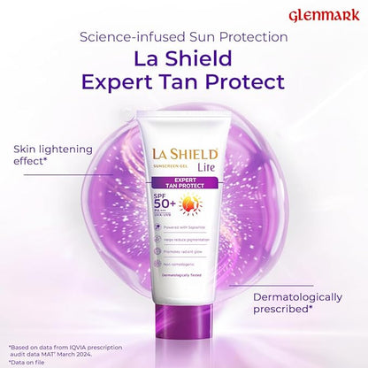 La Shield Lite SPF 50 PA+++ Mineral Sunscreen Gel | Skin brightening in 3 Weeks| No White cast | Broad spectrum | Oil-free | PA +++
