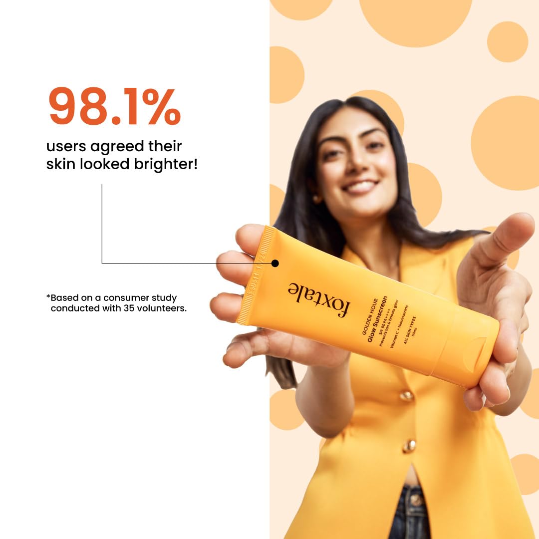 Foxtale Glow Sunscreen SPF 50 PA++++ with Vitamin C & Niacinamide, In-Vivo Tested, Sensitive-Skin Friendly, Made with 100% New-Gen Filters & EU Approved, Lightweight, Non-Greasy, No White Cast 50ml