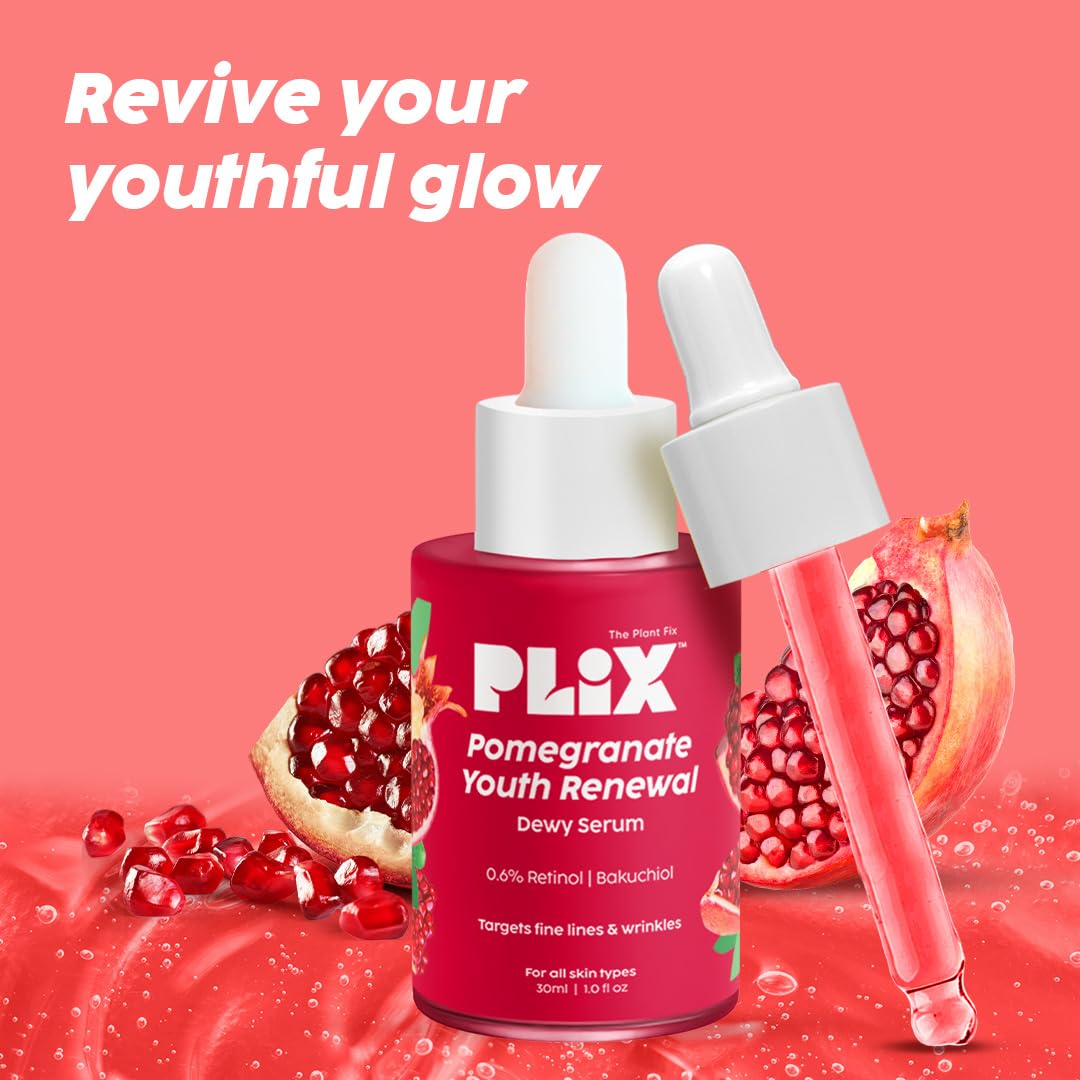 PLIX - THE PLANT FIX Pomegranate 0.6% Retinol & 0.2% Bakuchi Oil Face Serum (30 ml) | For Reverse Aging | Reduces Fine Lines & Wrinkles