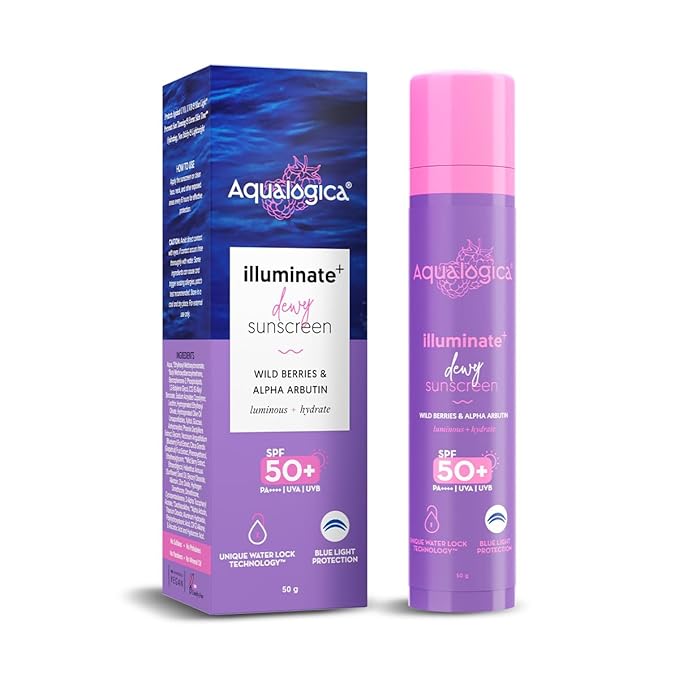 Aqualogica lluminate+ Dewy All Skin Type Sunscreen Spf 50+ Pa++++ With Wild Berries&Alpha Arbutin - 50 G Protection Against Uva/B&Blue Light