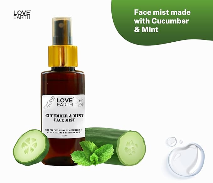 Love Earth Cucumber Mint Face Mist Toner with Cucumber Mint for Acne Defense and Sensitive Skin 100ml