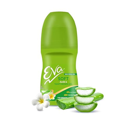 Eva Soft Underarm Roll on Deodorant | With Tahiti Monoi Oil and Aloe Extracts | Alcohol and Aluminium Free | 48H Protection from Odour