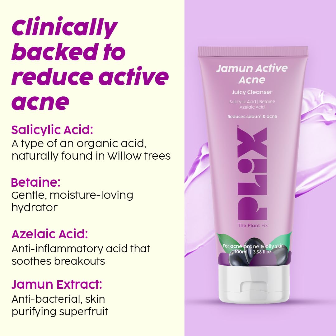 PLIX THE PLANT FIX Jamun Cleanser & 10% Niacinamide Acid Serum With Smoothie Moisturizer Combo l Detoxifies The Skin l Reduces Acne Marks l Fades Blemishes
