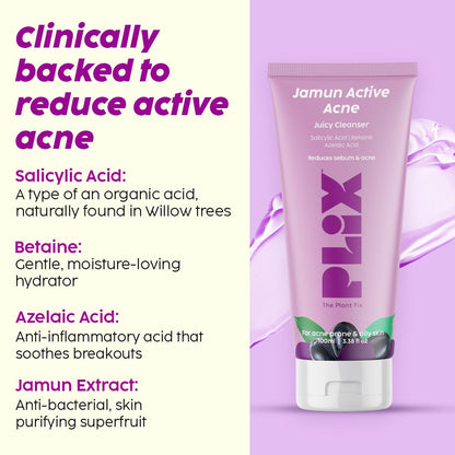 PLIX THE PLANT FIX Jamun Cleanser & 10% Niacinamide Acid Serum With Smoothie Moisturizer Combo l Detoxifies The Skin l Reduces Acne Marks l Fades Blemishes
