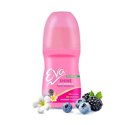 Eva Shine Underarm Roll on Deodorant | With Tahiti Monoi Oil & Wild Berries Extracts | Alcohol & Aluminium Free | 48 H Protection from Odour