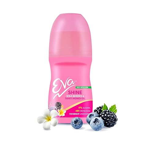 Eva Shine Underarm Roll on Deodorant | With Tahiti Monoi Oil & Wild Berries Extracts | Alcohol & Aluminium Free | 48 H Protection from Odour