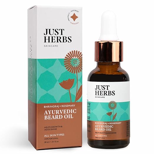 Just Herbs Ayurvedic Beard Oil for Growing Beard Faster with Bhringraj and Rosemary 30 ml