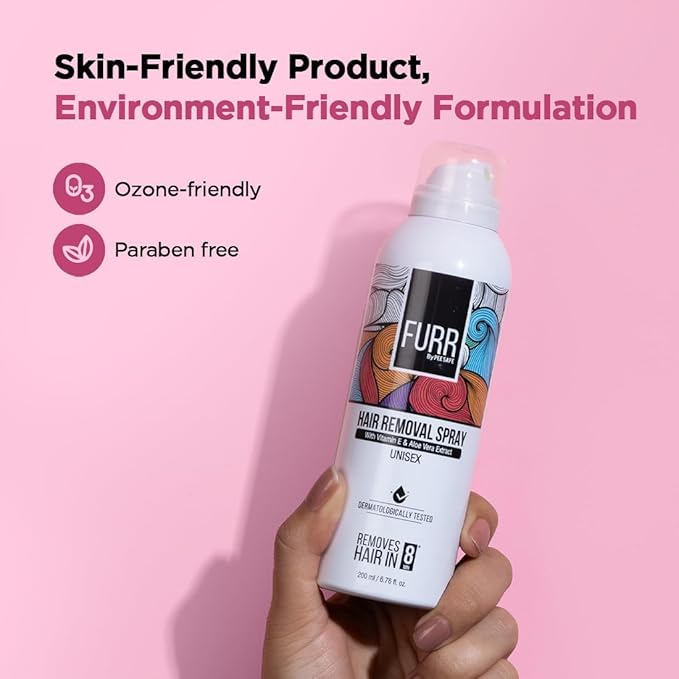 Furr Hair Removal Spray for Men And Women 200ml with Aloe Vera Extract and Vitamin E for Soft Skin | Painless Hair Removal in Just 8min for Chest, Hand, Leg, Underarm and Intimate Area