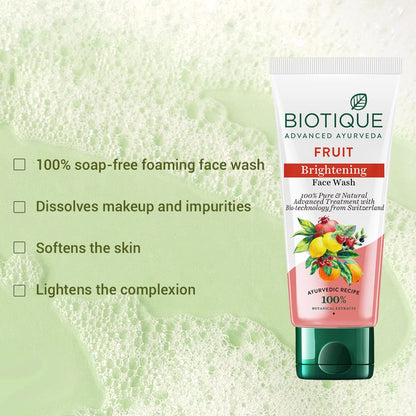 Biotique Fruit Brightening Face Wash| Ayurvedic and Organically Pure| Advanced Swiss Technology |100% Botanical Extracts 100ml