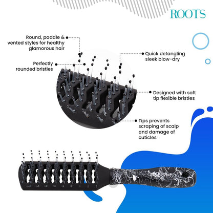 ROOTS Truglam Vented Hair Brush | Soft Tip Flexible Bristles | Prevent Scalp Scraping & Cuticle Damage | Quick Detangling |Length - 7.08 Inch, Model No - WID42