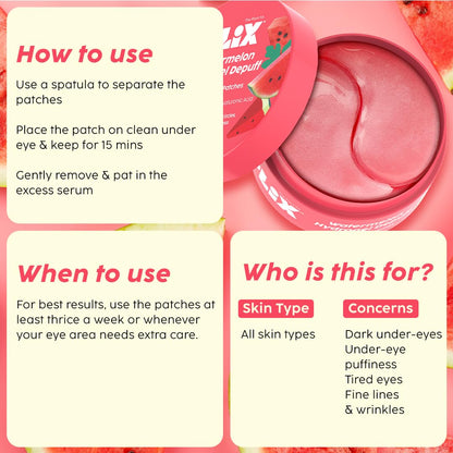 Plix Watermelon Hydrogel Under Eye Patches for Dark Circles & Puffiness Reduction | Caffeine & Hyaluronic Acid | Eye Patches | Instantly Hydrates & Cools | 60 Patches