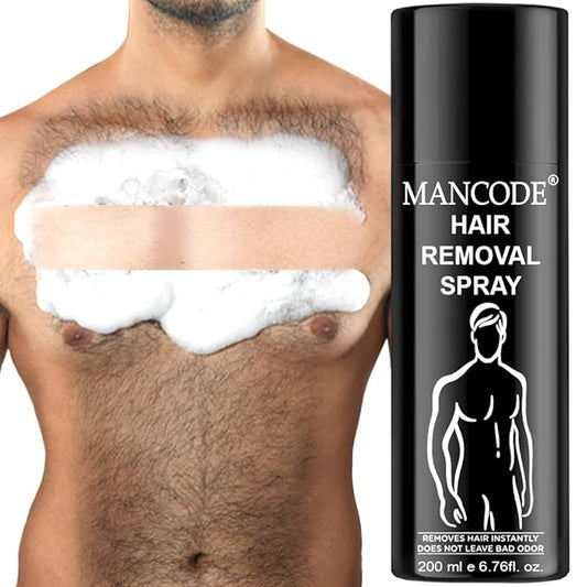 Mancode Hair Removal Cream Spray 200ml for Men | Painless Hair Removal spray For Chest, Back, Legs & Under Arms | Itch & Irritation Free | Intimate Hygeine From Sweat