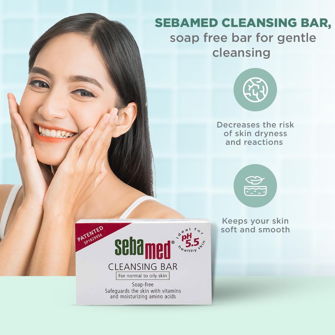 Sebamed Cleansing Bar for sensitive skin 100 gm |pH 5.5| soap free moisturizing bathing bar | vitamins & amino acids l phthalates SLS & parabens free l Clinically proven l Dry skin