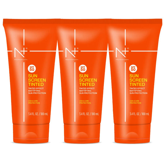 N Plus Professional Sun Screen Tinted SPF 50 with Tinted Effect, Mattifying Sun Protection, UVA & UVB Protection | Pack of 3