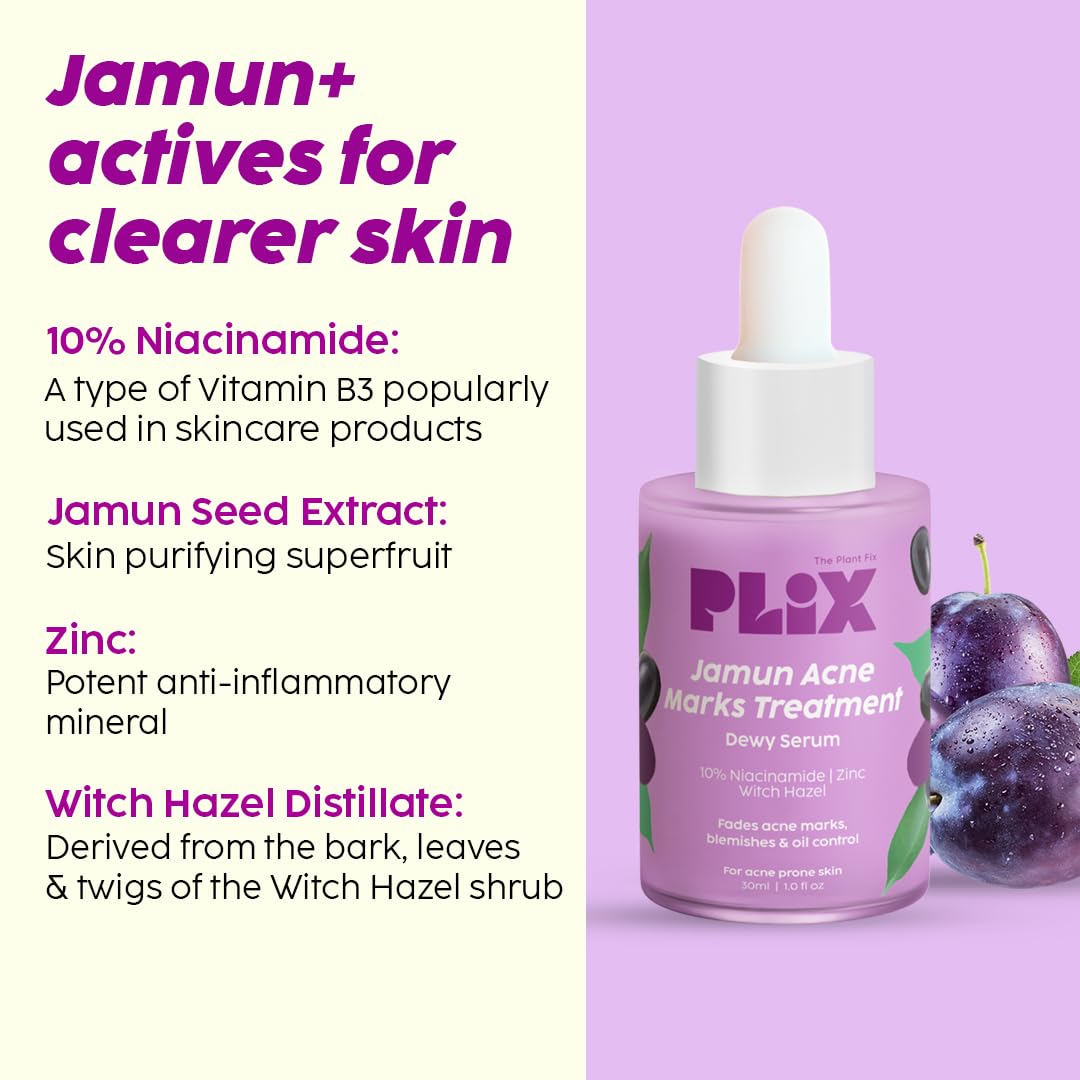 PLIX THE PLANT FIX Jamun Cleanser & 10% Niacinamide Acid Serum With Smoothie Moisturizer Combo l Detoxifies The Skin l Reduces Acne Marks l Fades Blemishes
