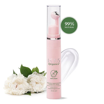 Lotus Organics+ Lotus organic + Precious Brightening Under Eye Cream | 100% Organic White Peony | Sulphate & Paraben Free 15g