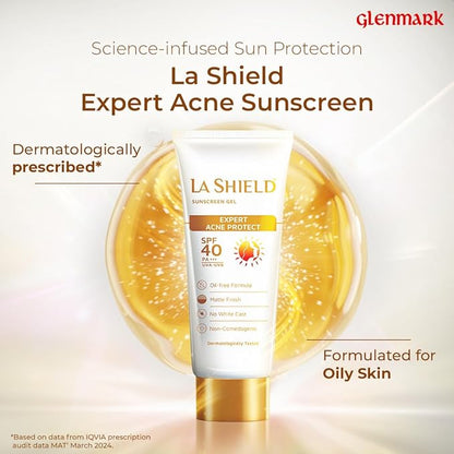 La Shield SPF 40 PA+++ Mineral Sunscreen Gel | Superior Matte Finish | Oil-free | Lightweight | No white cast | For Acne Prone, Oily or sensitive skin