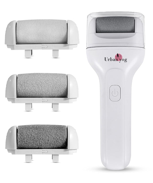 Urban Yog Callus Remover, Foot Scrubber For Dead Skin, With 3 Interchangeable Head Rollers, Rechargeable, Callus & Dead Skin Removal, 2 Speed Settings, Fast Type-C Charging, 1200mAh Battery