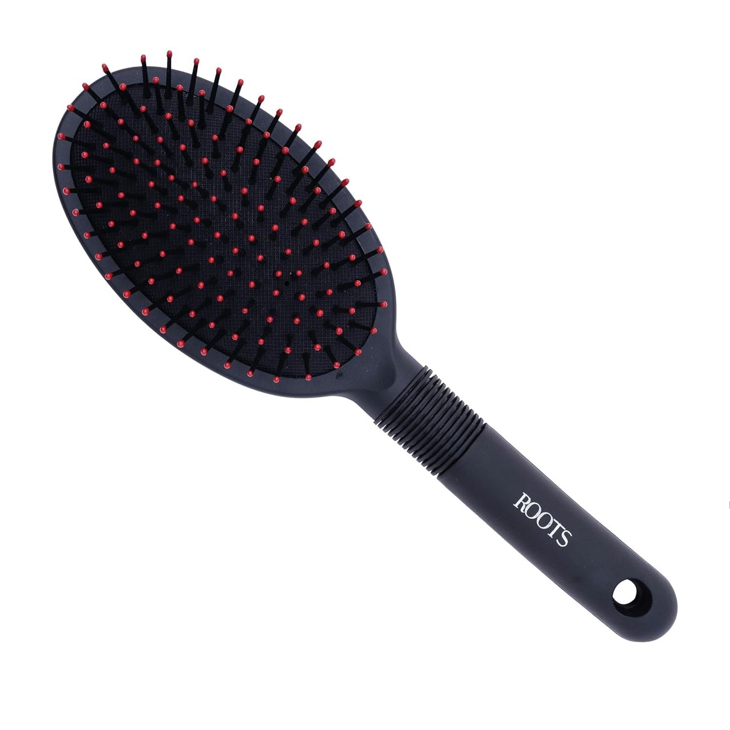 ROOTS Truglam Black Round Paddle Hair Brush | Soft Tip Flexible Bristles | Prevent Scalp Scraping & Cuticle Damage | Quick Detangling Length - 9.44 Inch, Model No - 9551B2