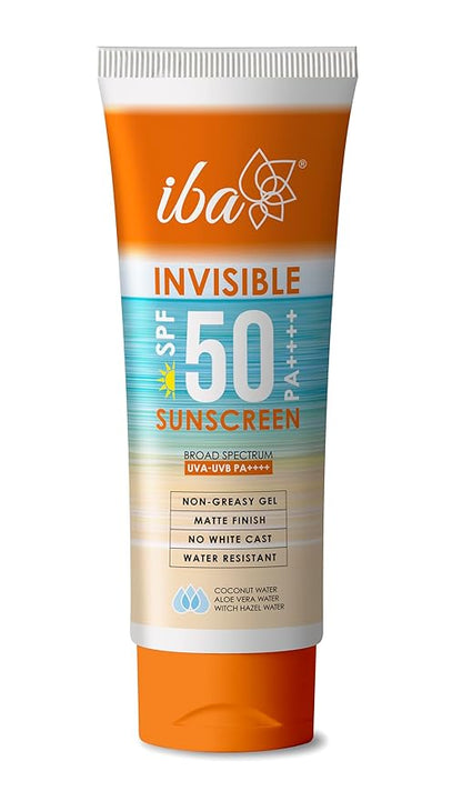 Iba Invisible Spf 50 Sunscreen Pa++++ For All Skin Types Gel Based Oil Free Matte Finish Paraben Free | Halal Certified & Vegan | White - 100gm