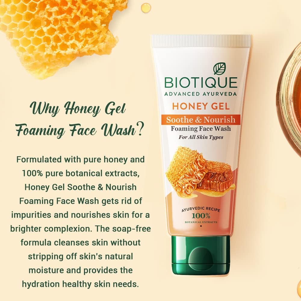 Biotique Honey Gel Soothe & Nourish Foaming Face wash, Soap Free Formula, Reduce Dryness 150ml