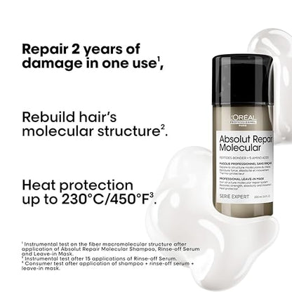 L'Oréal Professionnel Absolut Repair Molecular Deep Repairing Leave-in Cream for Damaged Hair - 100 ml